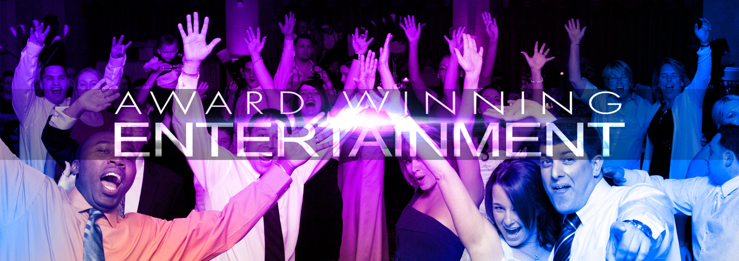 5 Star Rated & Award Winning Entertainment! Picture of people dancing at wedding with award winning entertainment highlighted